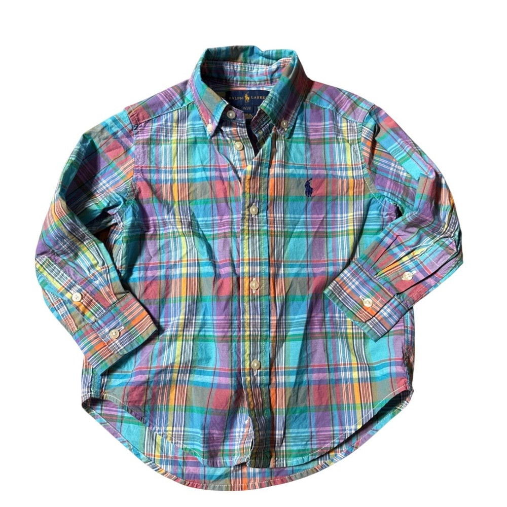 Ralph Lauren Button Down Shirt Kids Multi Color Plaid Preppy SIZE 2T